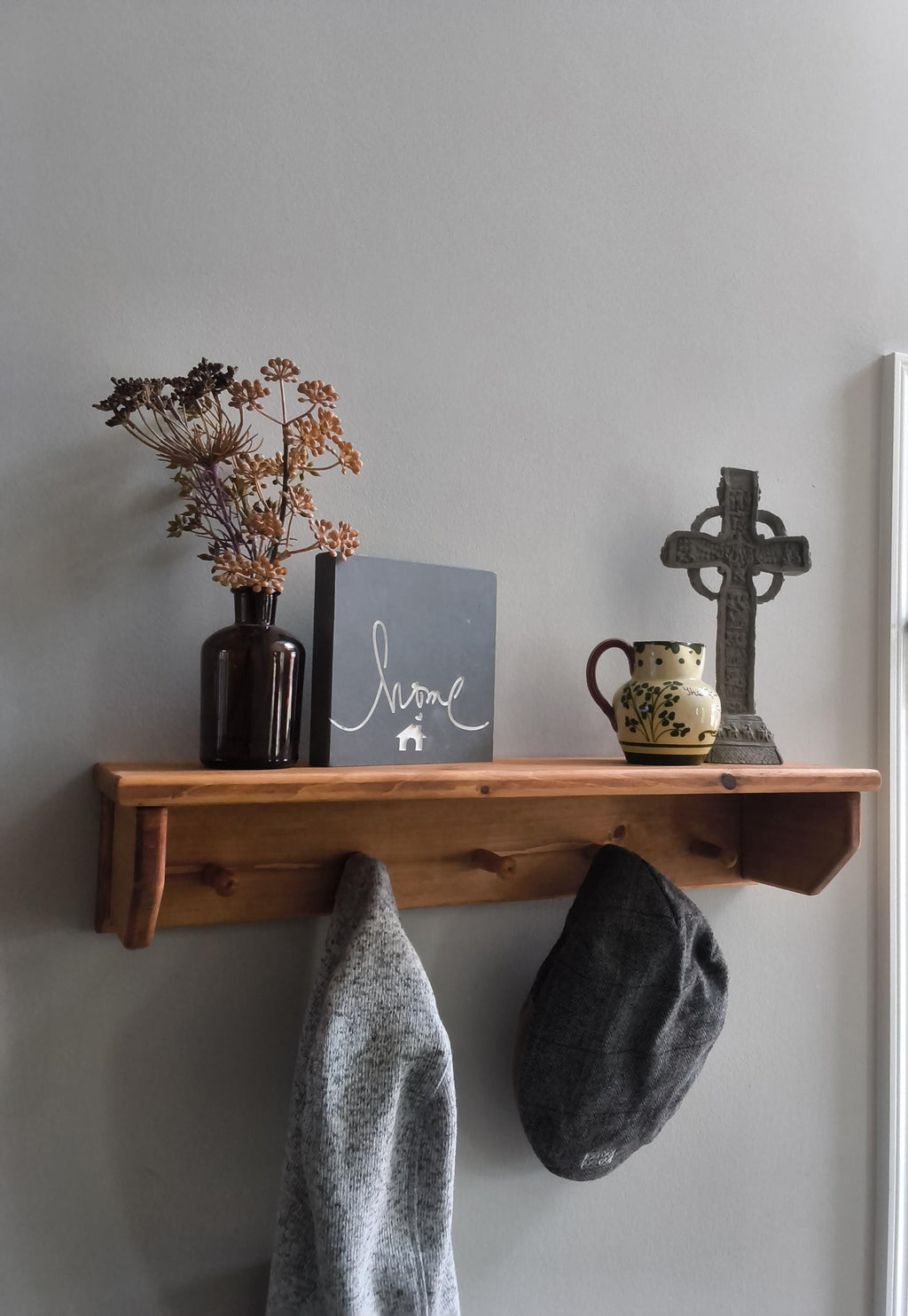 Handmade Wooden Peg Shelf | Rustic Entryway Organizer