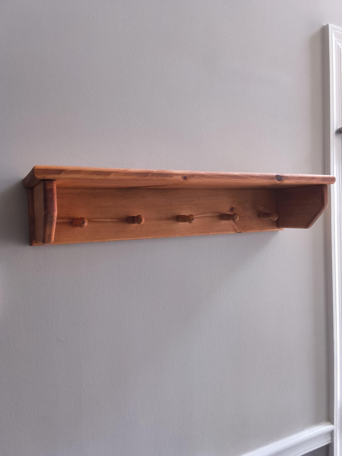Handmade Wooden Peg Shelf | Rustic Entryway Organizer