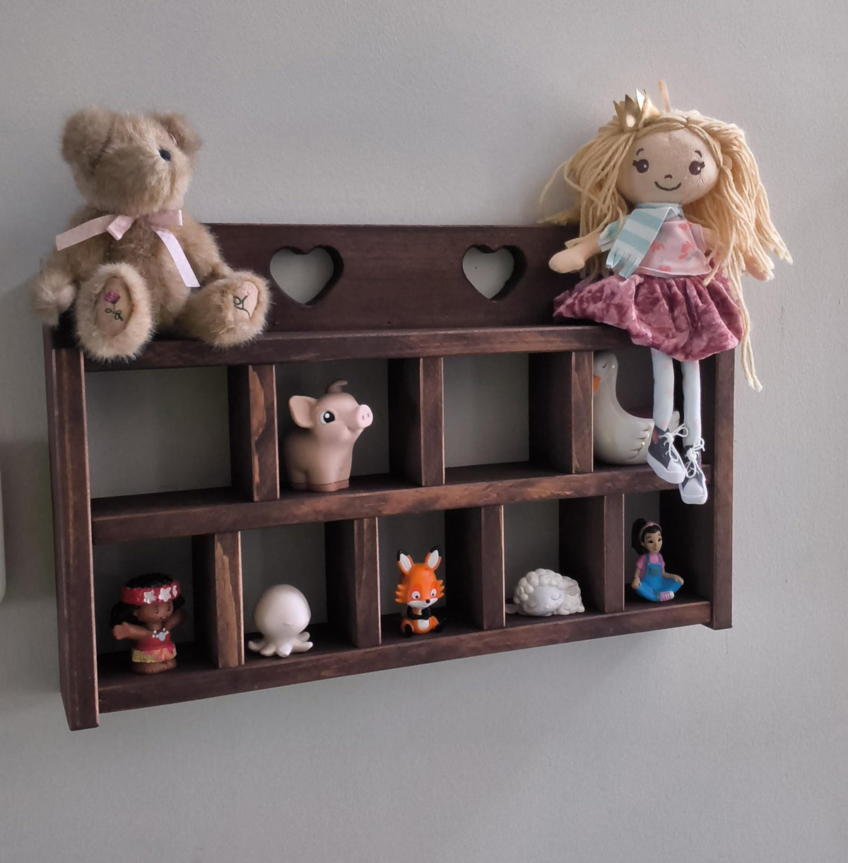 Handmade Heart Cutout Trinket Shelf | Vintage-Inspired Wood Display