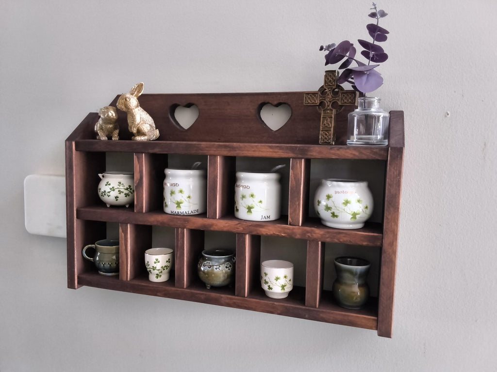 Handmade Heart Cutout Trinket Shelf | Vintage-Inspired Wood Display