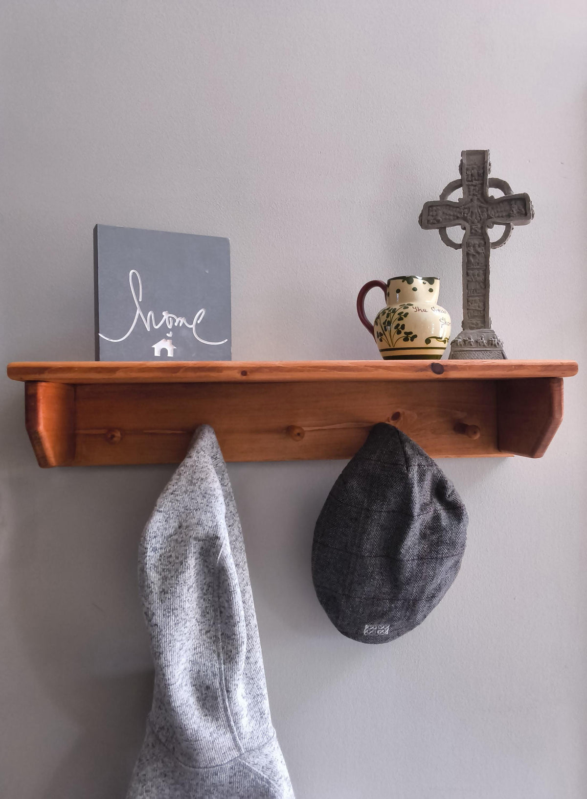 Handmade Wooden Peg Shelf | Rustic Entryway Organizer