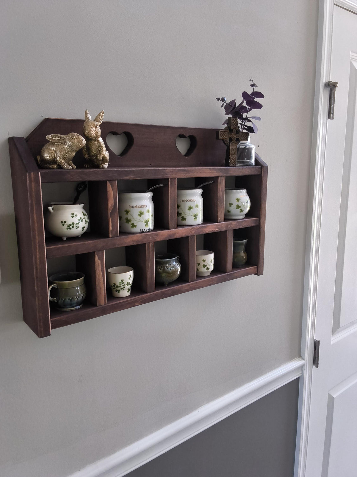 Handmade Heart Cutout Trinket Shelf | Vintage-Inspired Wood Display