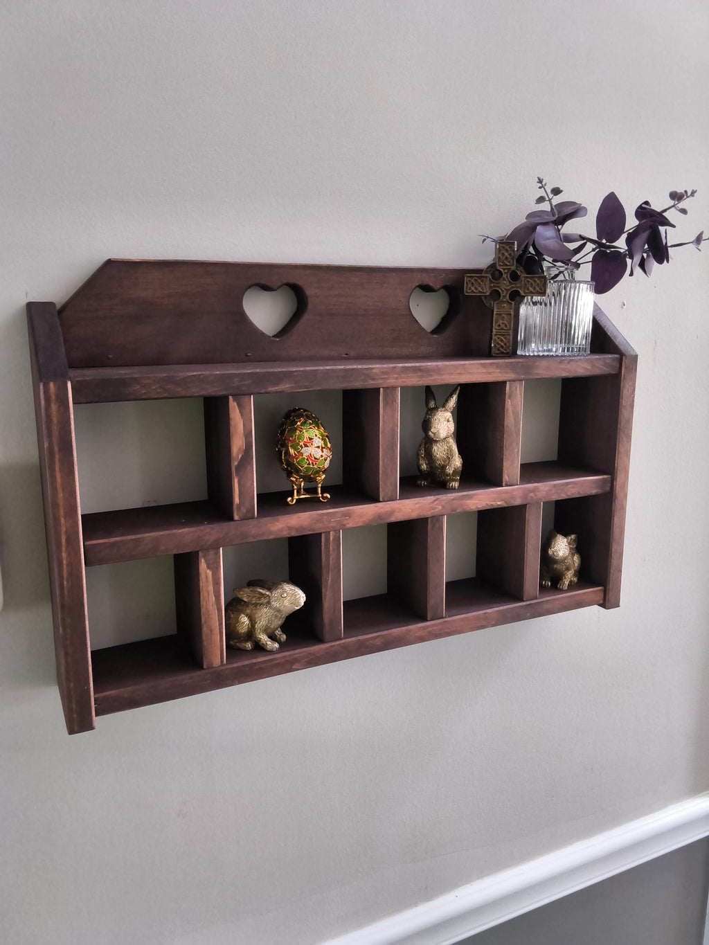 Handmade Heart Cutout Trinket Shelf | Vintage-Inspired Wood Display