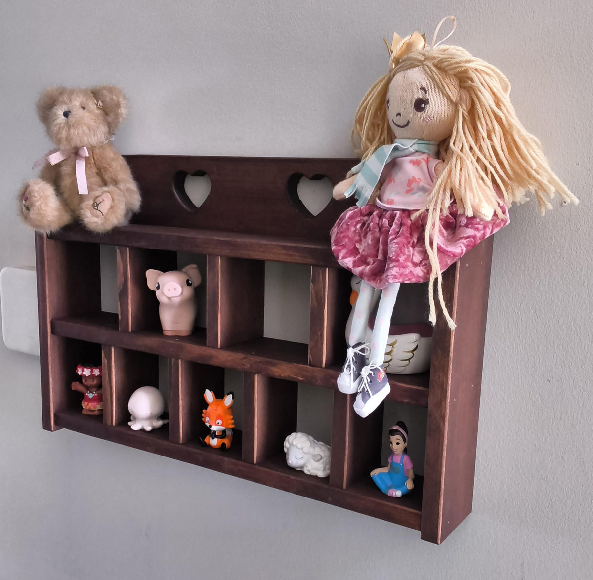 Handmade Heart Cutout Trinket Shelf | Vintage-Inspired Wood Display
