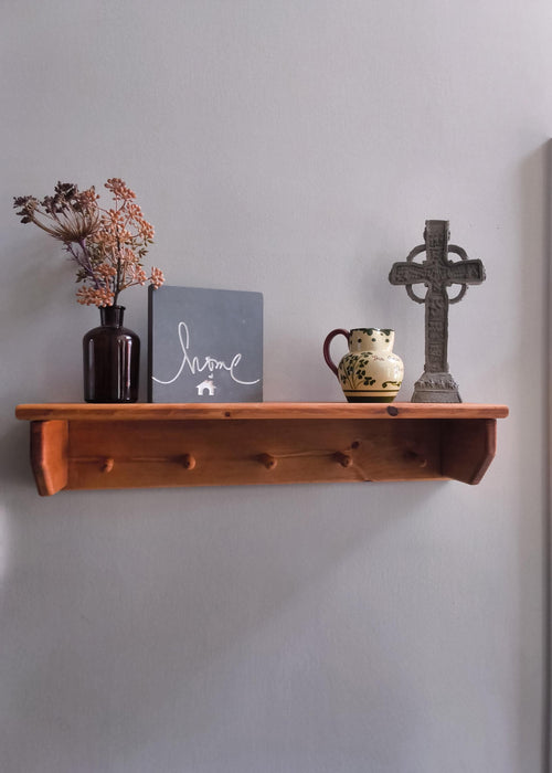 Handmade Wooden Peg Shelf | Rustic Entryway Organizer