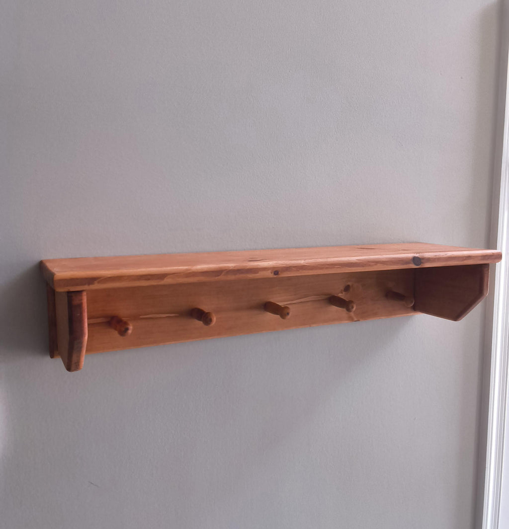 Handmade Wooden Peg Shelf | Rustic Entryway Organizer