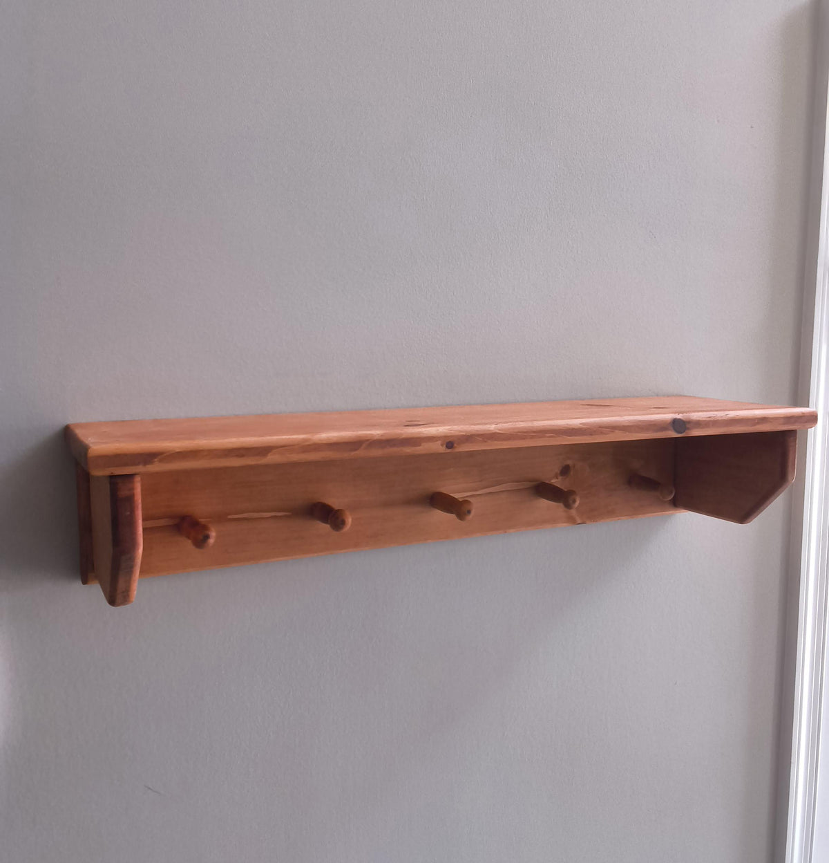 Handmade Wooden Peg Shelf | Rustic Entryway Organizer