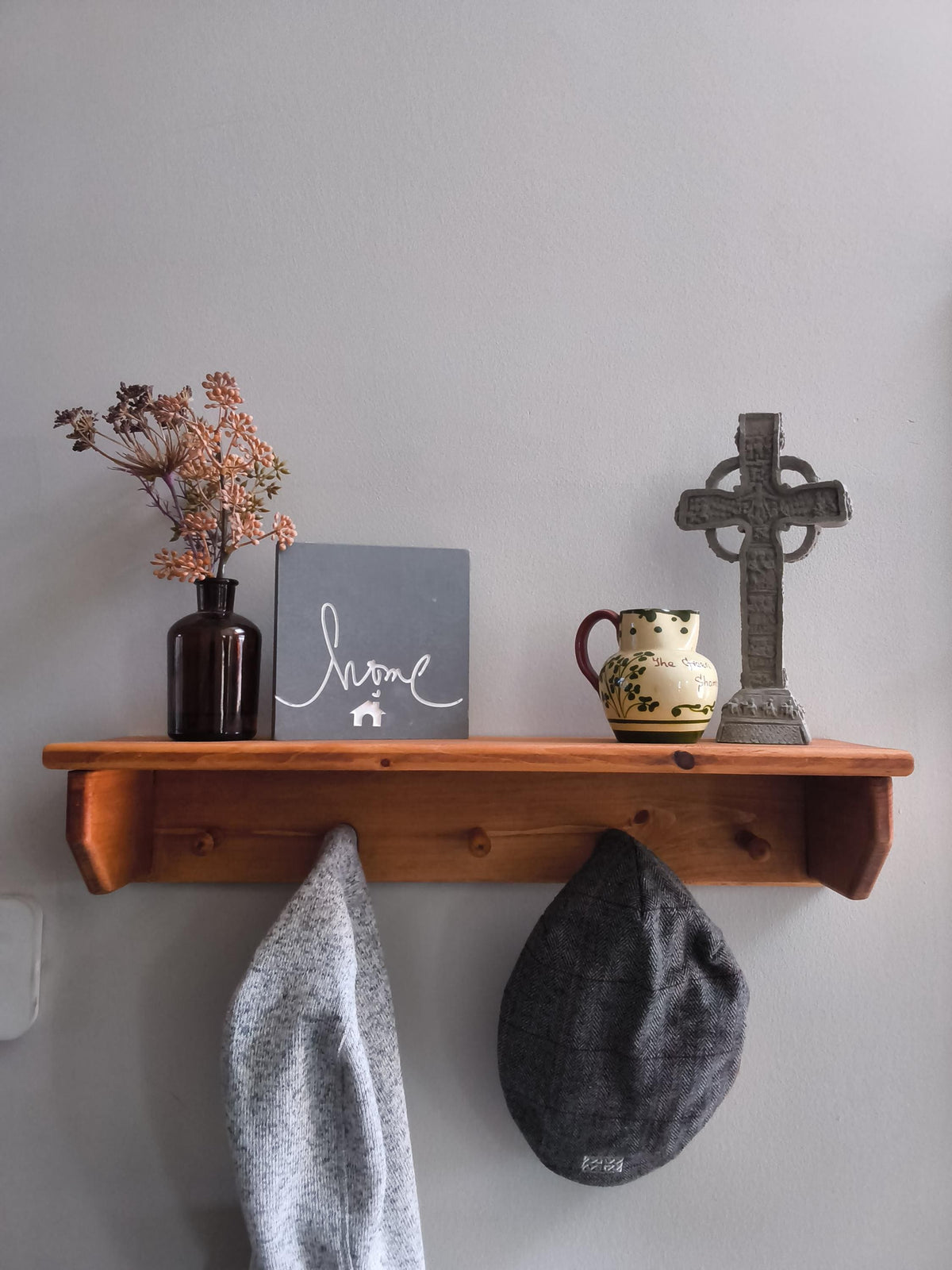 Handmade Wooden Peg Shelf | Rustic Entryway Organizer