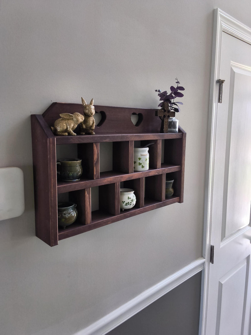 Handmade Heart Cutout Trinket Shelf | Vintage-Inspired Wood Display