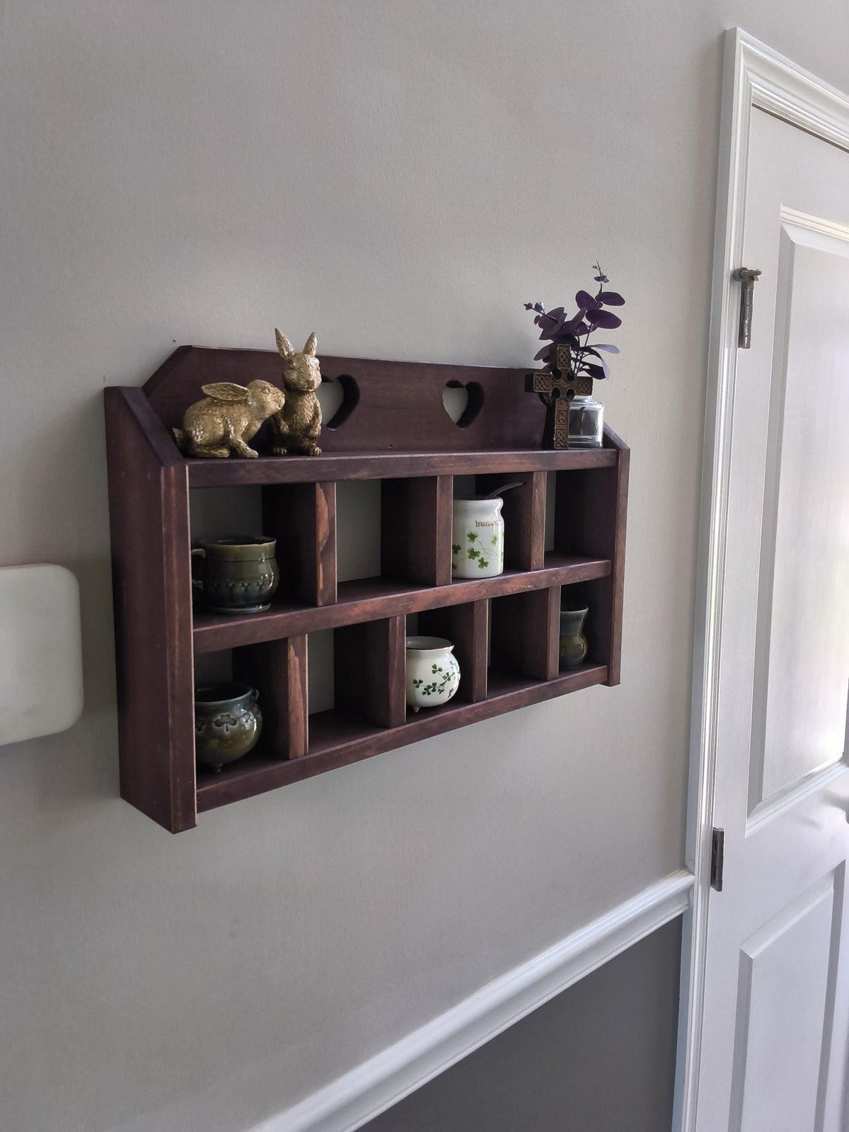 Handmade Heart Cutout Trinket Shelf | Vintage-Inspired Wood Display