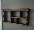 Handmade Scalloped Rustic Wall Cubby Shelf | Dark Walnut