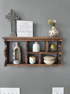 Handmade Scalloped Rustic Wall Cubby Shelf | Dark Walnut