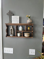Handmade Scalloped Rustic Wall Cubby Shelf | Dark Walnut