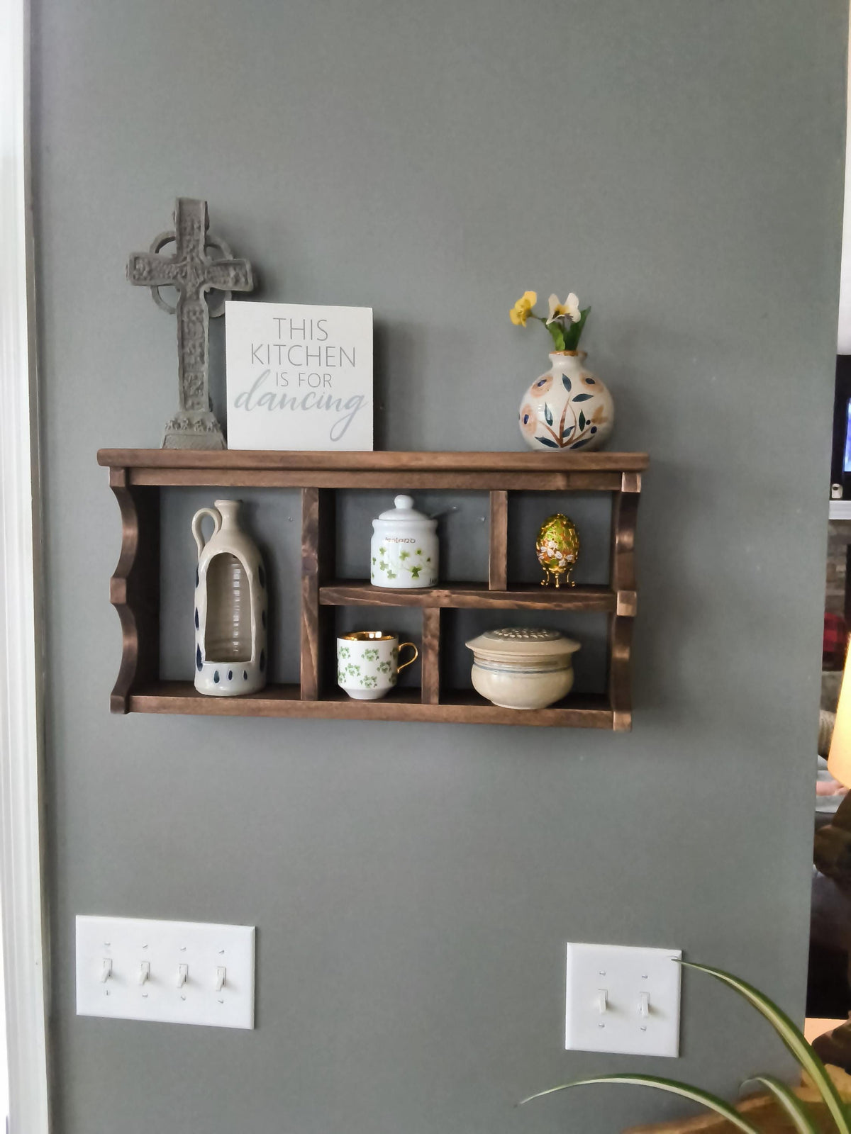 Handmade Scalloped Rustic Wall Cubby Shelf | Dark Walnut