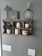 Handmade Scalloped Rustic Wall Cubby Shelf | Dark Walnut