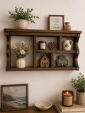 Handmade Scalloped Rustic Wall Cubby Shelf | Dark Walnut