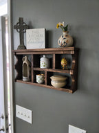 Handmade Scalloped Rustic Wall Cubby Shelf | Dark Walnut